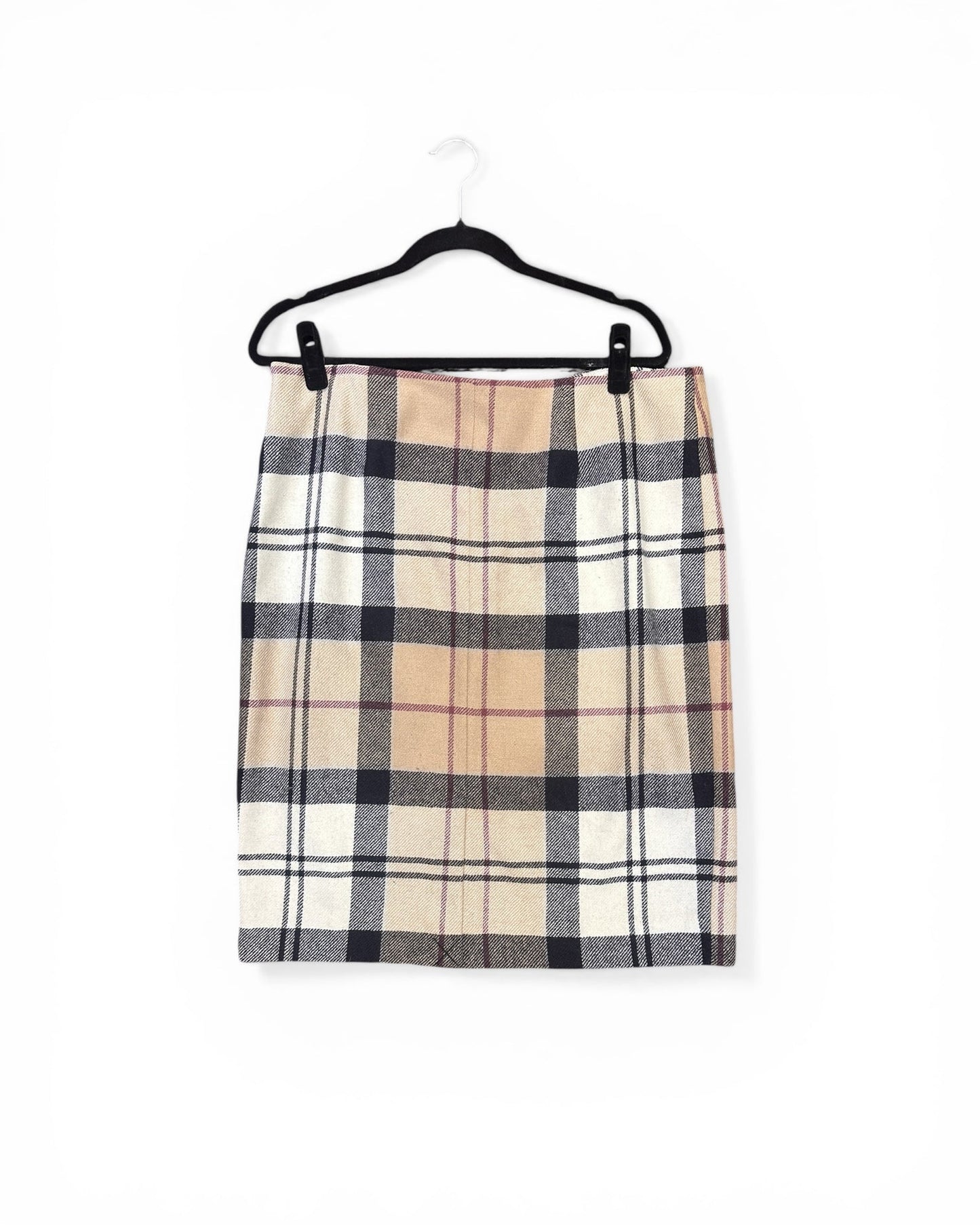 Barbour Beige Tartan Knee Length Skirt UK 16