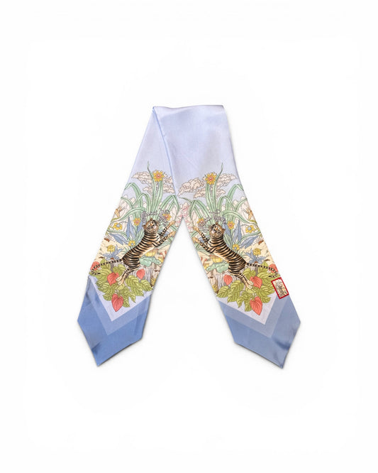 GUCCI Silk Tiger Scarf Blue