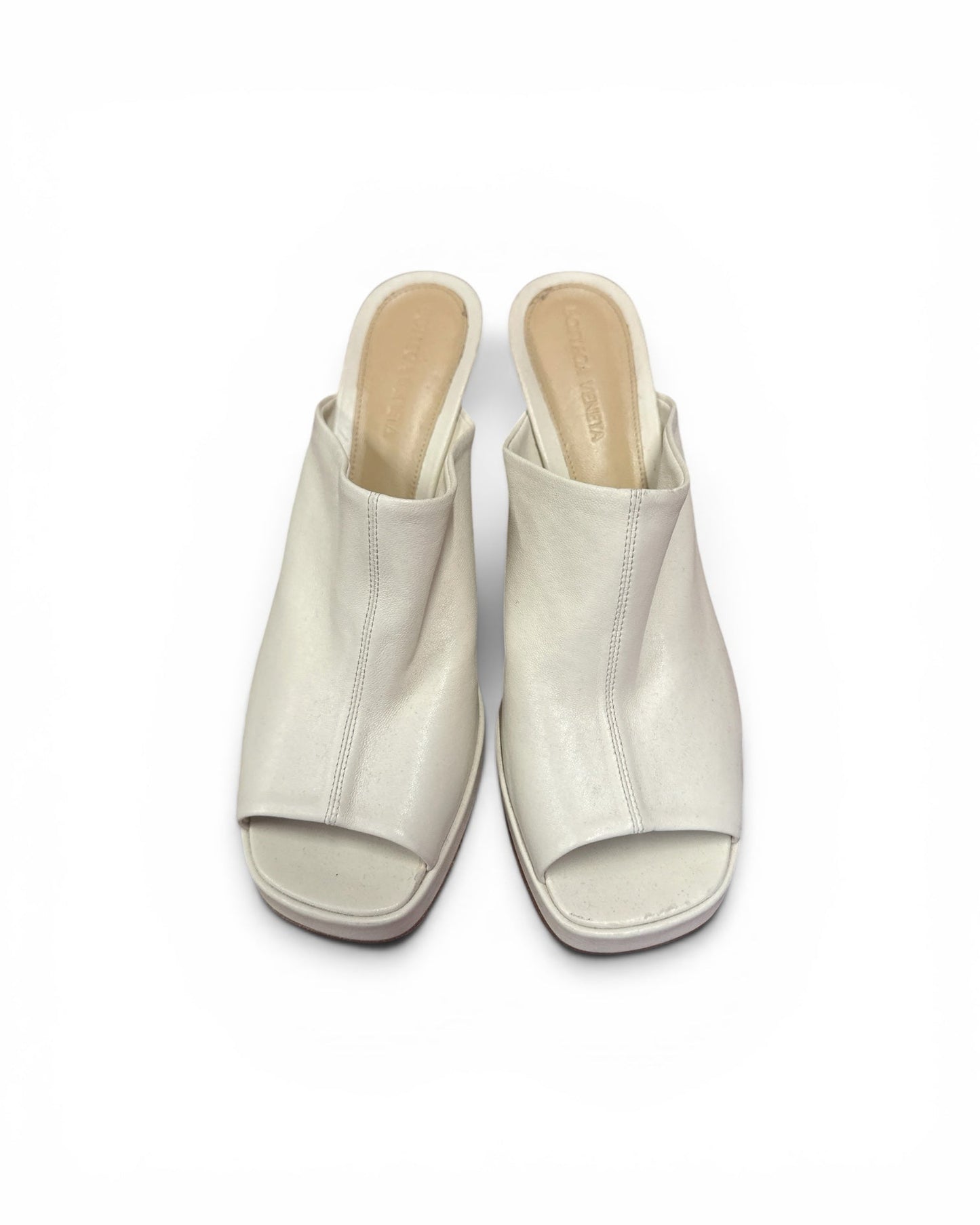 Botega Veneta Cream Platform Mules with Dust Bag