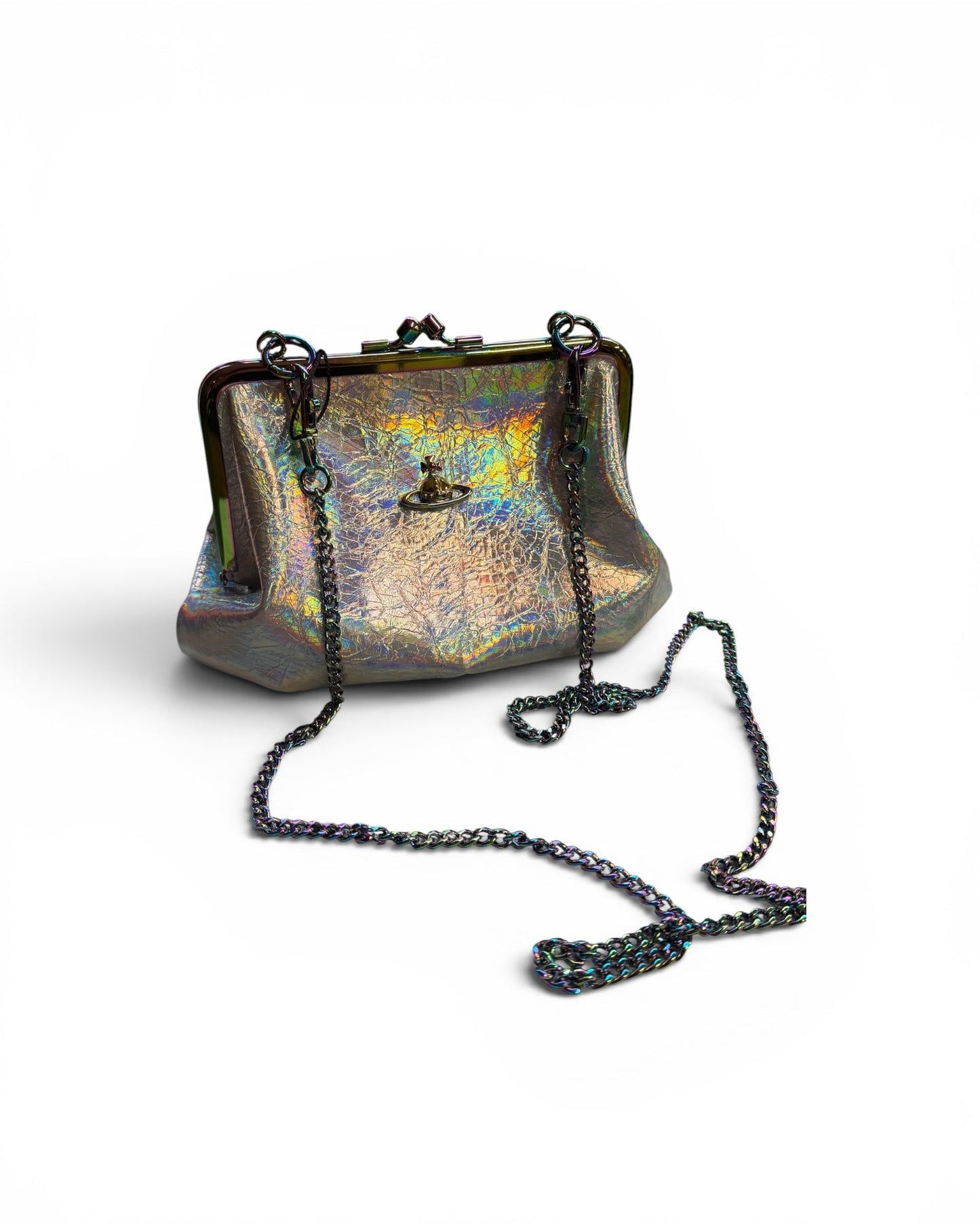 Granny Frame Iridescent Pink Vegan Purse On A Chain
