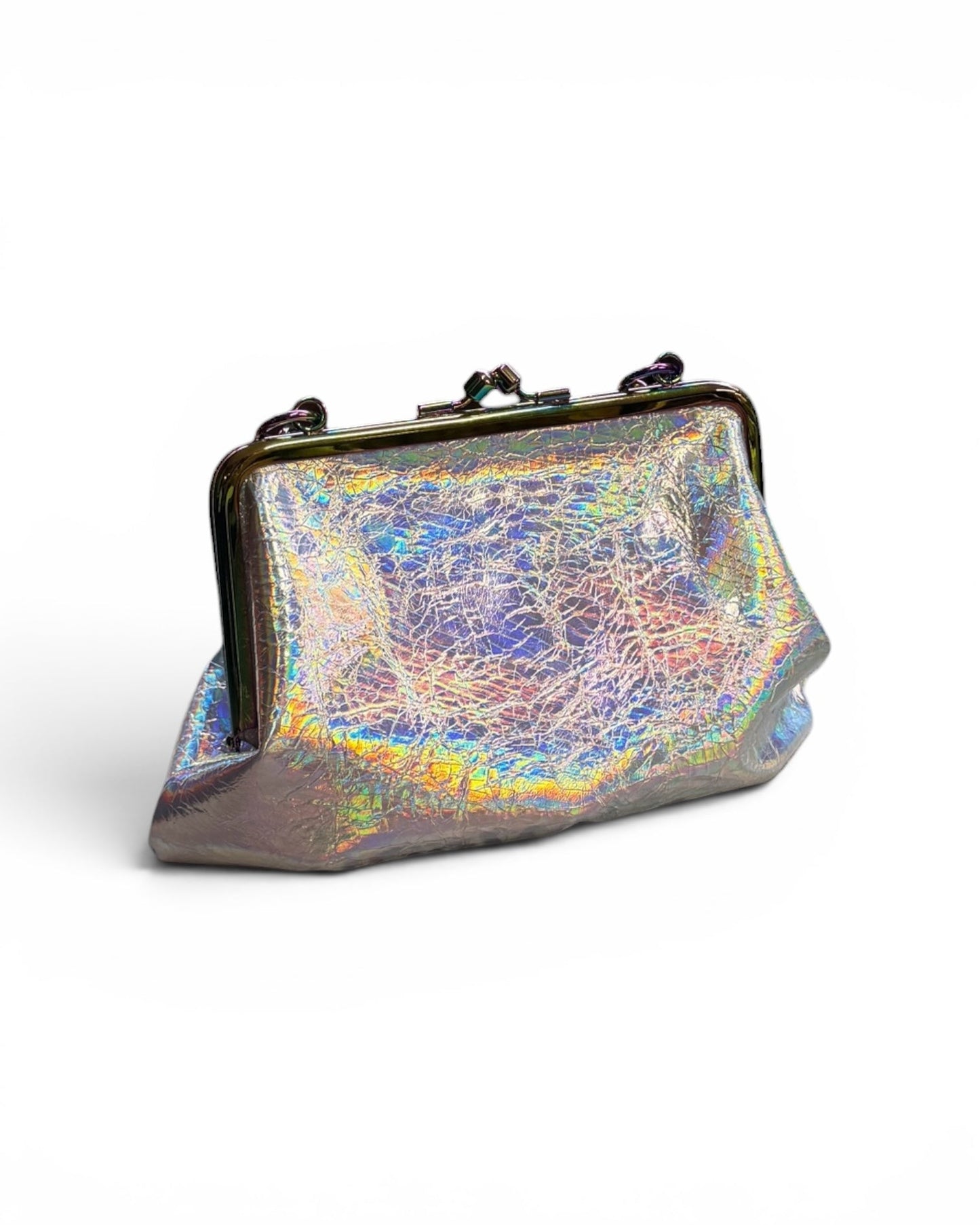 Granny Frame Iridescent Pink Vegan Purse On A Chain