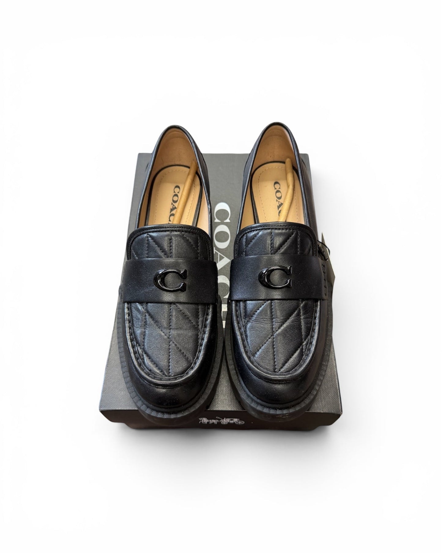 COACH Black Quilted Leather Loafers Size UK 5.5