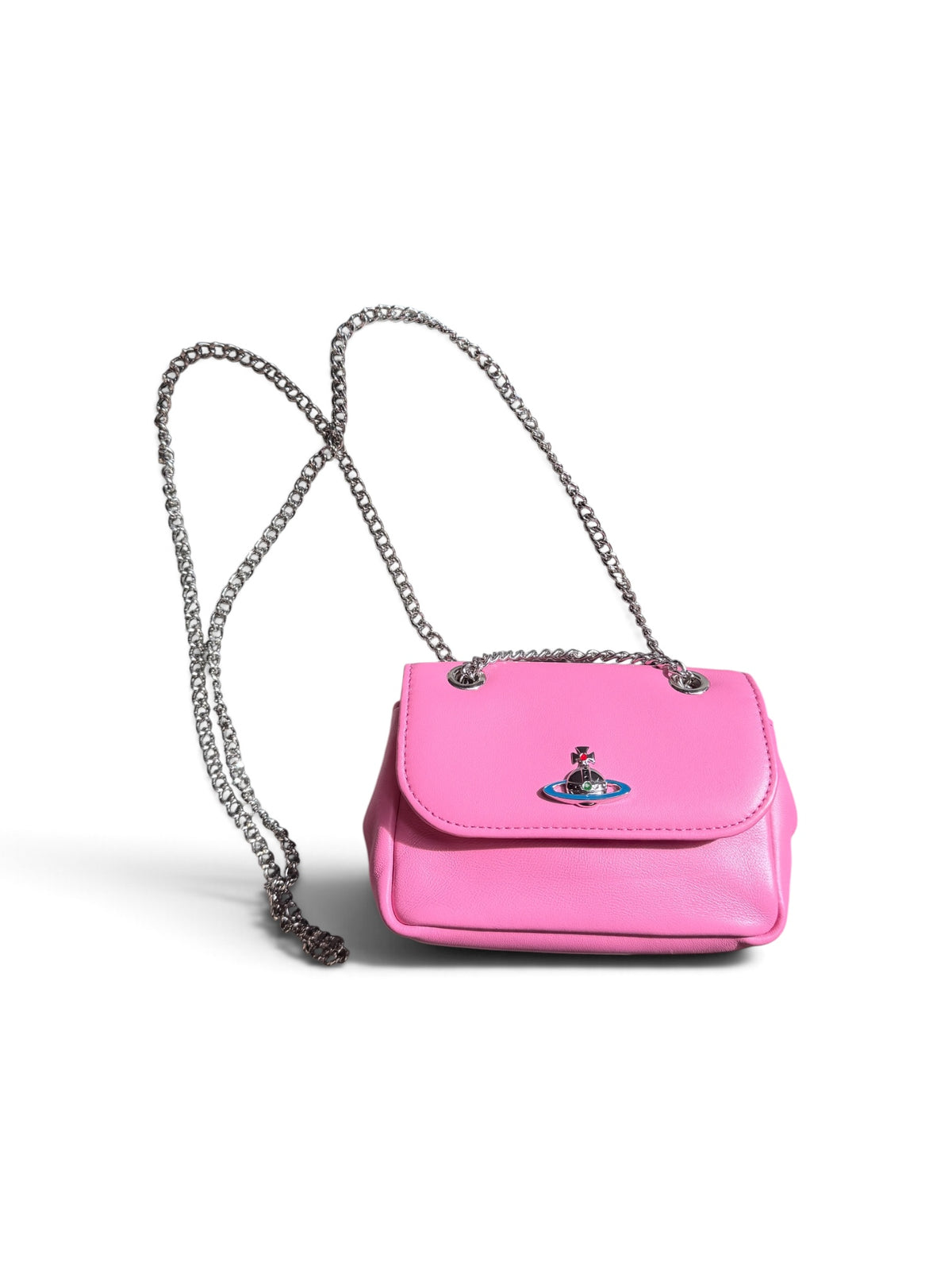 Vivienne Westwood Pink Nappa Derby Purse With Chain Mini Crossbody Bag